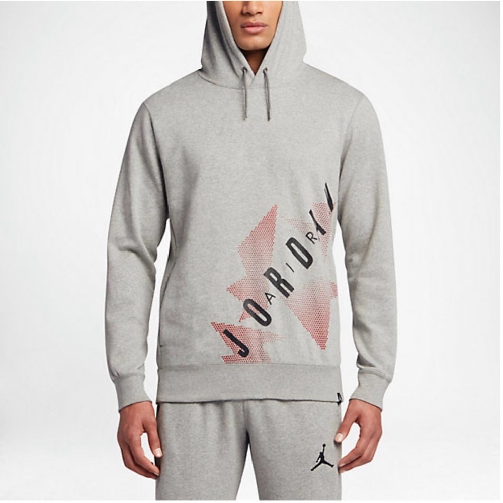 Jordan Nike Men's 6 Fleece Pullover Hoodie Sweatshirt Gray Large Logo Athletic